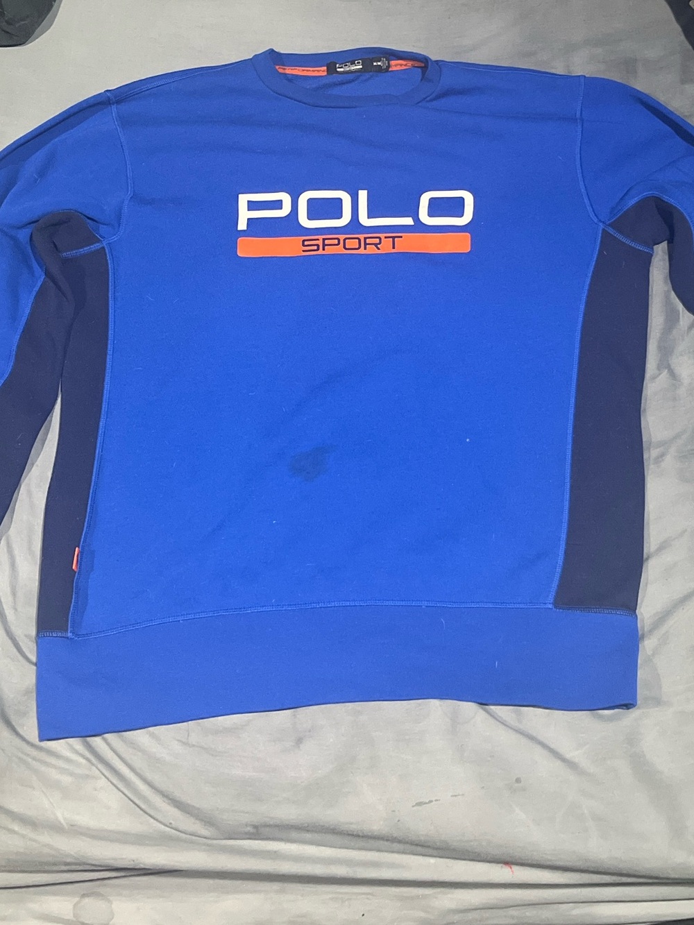 Polo by Ralph Lauren Blue Crewneck Sweatshirt with Navy Panels and Orange Logo